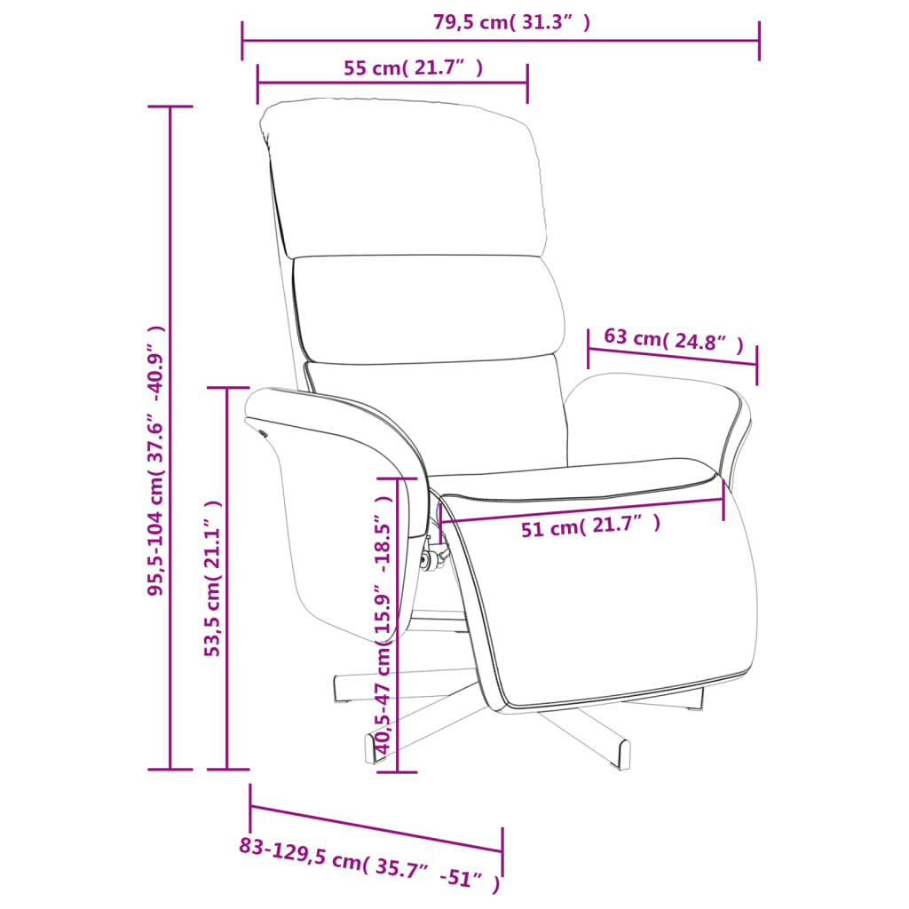 Verstelbare Fauteuil – Relaxstoel – Zwarte Stoel – Draaifauteuil – Voetensteun Fauteuil – 360° Draaibaar – Ademend Stof Bekleed