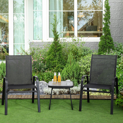 3-delige Tuinset – Tuinmeubelset – Balkonset – Loungeset – Terrasmeubel – Stapelbare Stoelen – Weerbestendig Stalen Frame – Vierkante Koffietafel