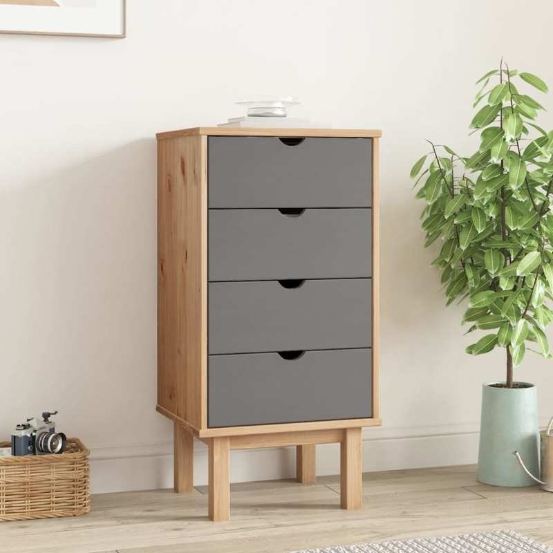 4-Drawer Lockable Storage Cabinet with Lockable Doors-Like Shelves (No Doors) - Heavy-Duty Pine Wood & Engineered Wood Modern Brown-Gray Tall Organizer, 45x39x90cm Freestanding Cabinet for Office, Bedroom, Living Room - Assem