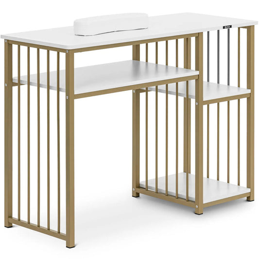 Cosmetic Manicure Desk with Hand Rest, 110 x 46 cm - White Gold