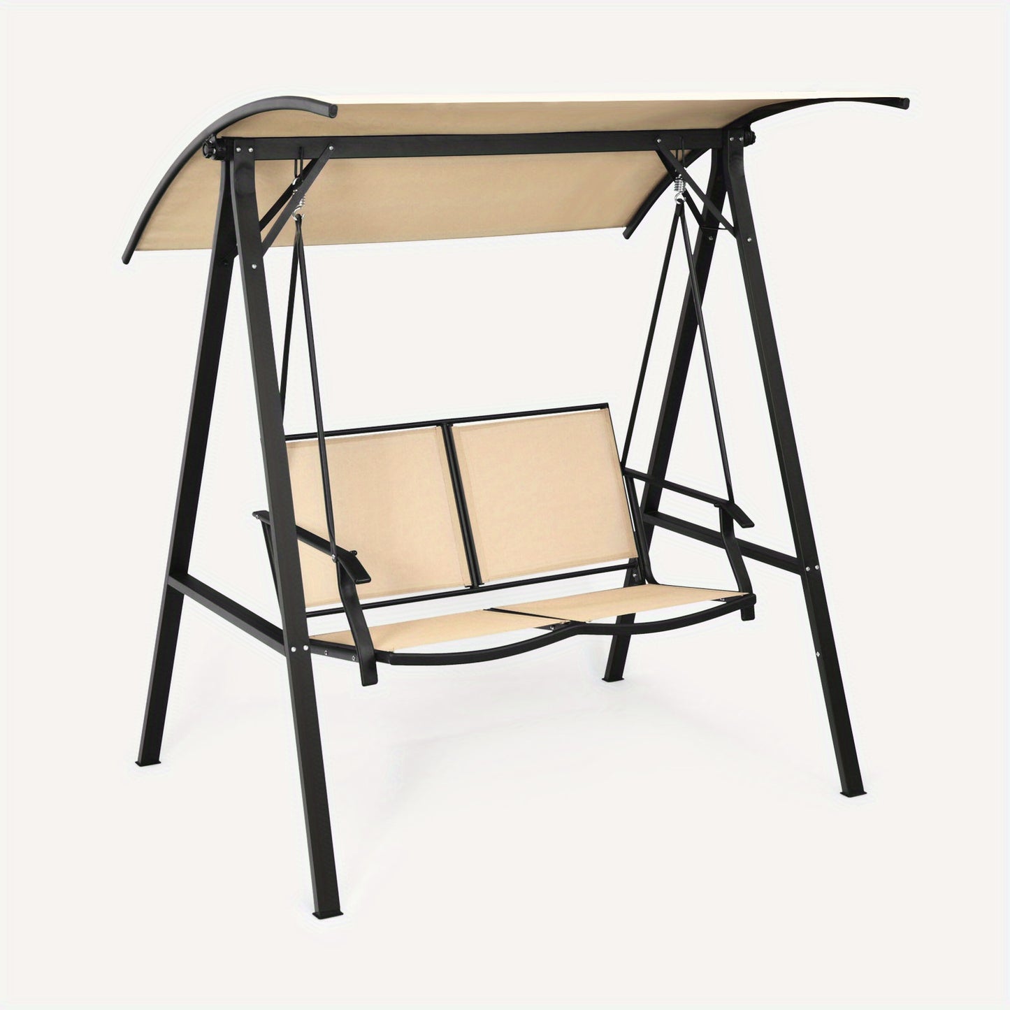 Schommelbank – Tuinschommel – Buitenschommel – Hangbank – Zitschommel – 2-Persoons Beige – Gepoedercoat Stalen Frame – Verstelbare Zonneluifel