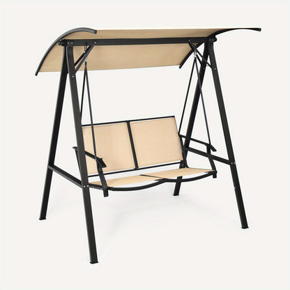 Schommelbank – Tuinschommel – Buitenschommel – Hangbank – Zitschommel – 2-Persoons Beige – Gepoedercoat Stalen Frame – Verstelbare Zonneluifel