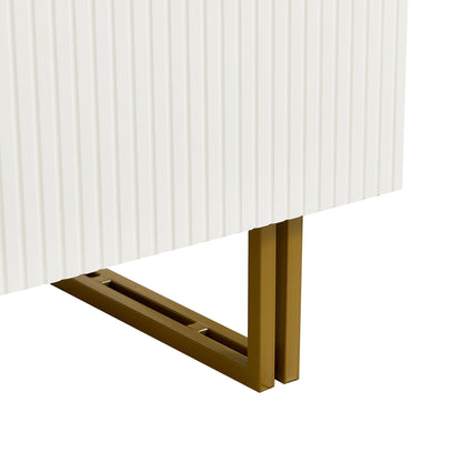BTM Sideboard White Modern with 3 Drawers And 2 Doors, Dresser with Golden Handles And Stable Metal Legs, Storage Cabinet Made offor Living Room Dining Room, 160×40×81.5 Cm
