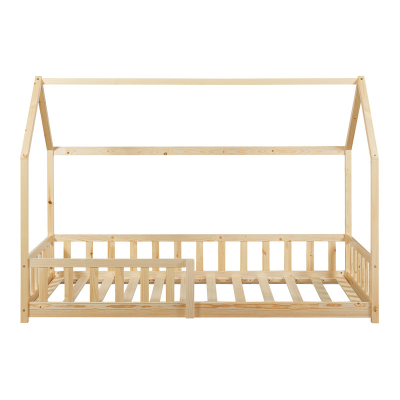 Kinderbed – Kinderbedden – Eenpersoonsbed – Hoogslaper – Stapelbed – Huisbed Design – Veilig Valbeveiliging – 90x200 cm Vurenhout