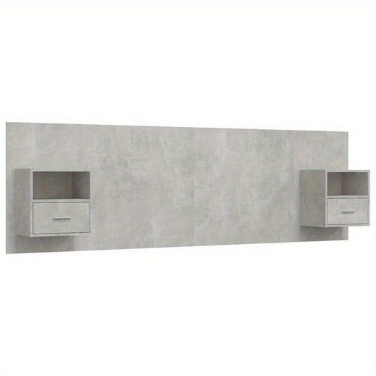 Bedkast – Wandkast – Hoofdeinde Met Kastjes – Wandmontage Kast – Opbergruimte Hoofdeinde – Modern Grijs – Hardhout En Kunstboard – Ruimtebesparend Design