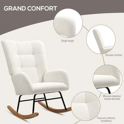 Schommelstoel – Relaxstoel – Fauteuil – Voedingsstoel – Loungestoel – Wool-Effect Stof – Stevig Rubberwood Onderstel – 70x94x100 cm