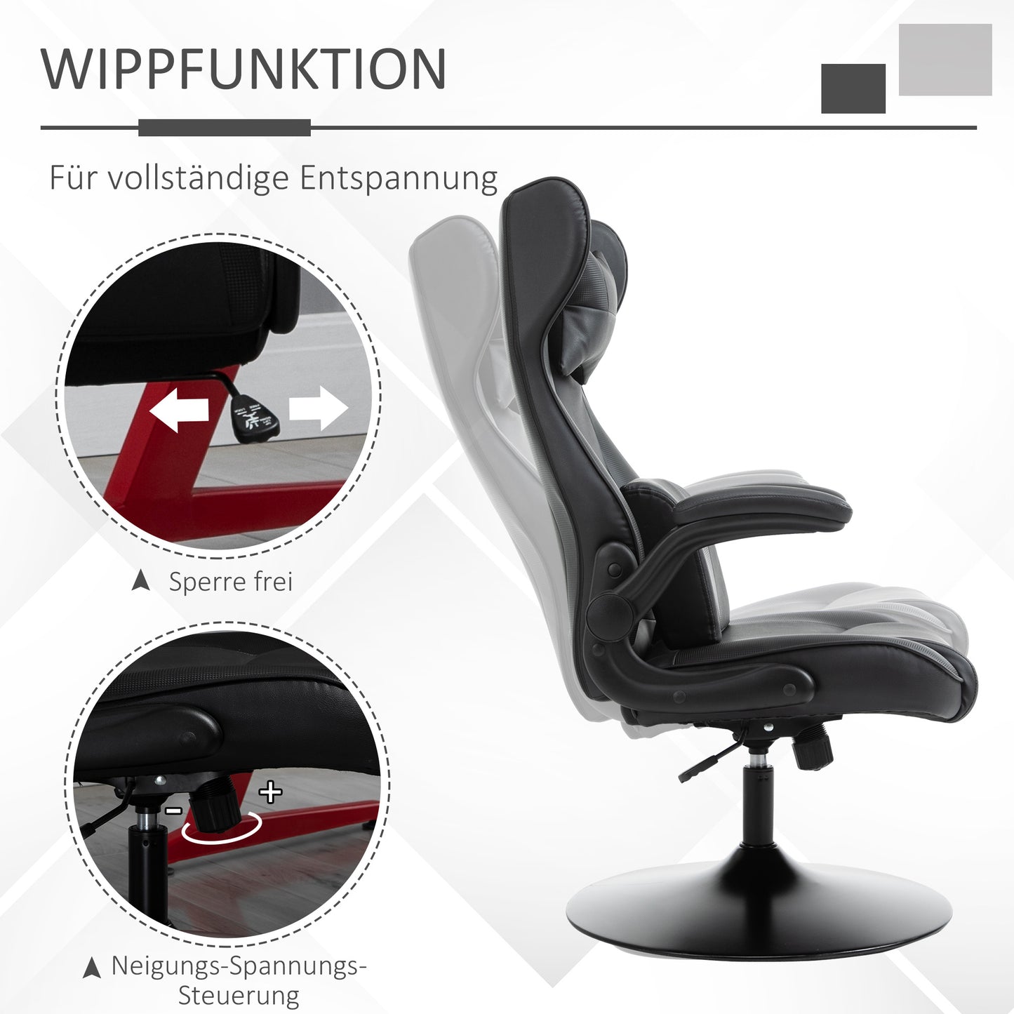 Gamingstoel – Gamestoel – Bureaustoel – Werkstoel – Draaistoel – Ergonomisch Ontwerp – Rockingfunctie – Zwart – Verstelbare Hoek – Nek- en Lendenkussens – Max. 120 kg