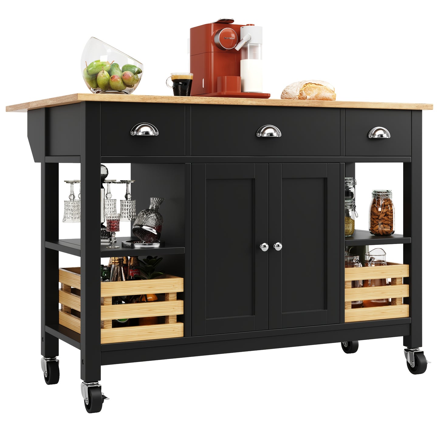 Keukenmeubel – Dressoir – Keukeneiland – Eetkamerkast – Serveerwagen – Zwart – Multifunctioneel Met Opbergbasket – Duurzaam Metaal 120x45x90 cm