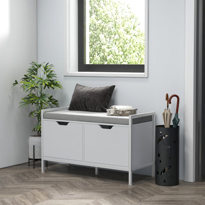 Schoenenkast – Schoenenbank – Schoenenrek – Opbergbank – Halmeubel – Wit – 2 Deuren – Comfortabel Zitkussen