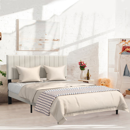 Bedframe – Bedbodem – Ledikant – Boxspring – Slaapbank – Gestoffeerd Beige Fluweel – 140x200 cm – Houten Lattenbodem – Modern Design