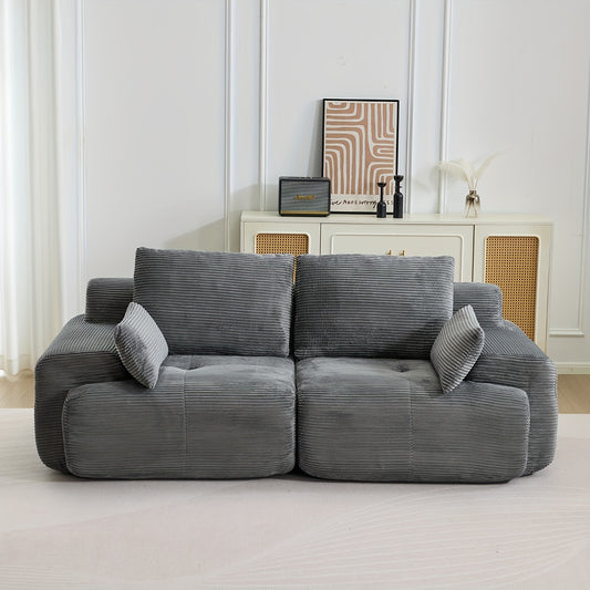 2-Zitsbank – Tweezitsbank – Slaapbank – Loungebank – Zitbank – Compact – Ribfluwelen Stof – Zacht Comfort – Grijs – Direct Gebruiksklaar