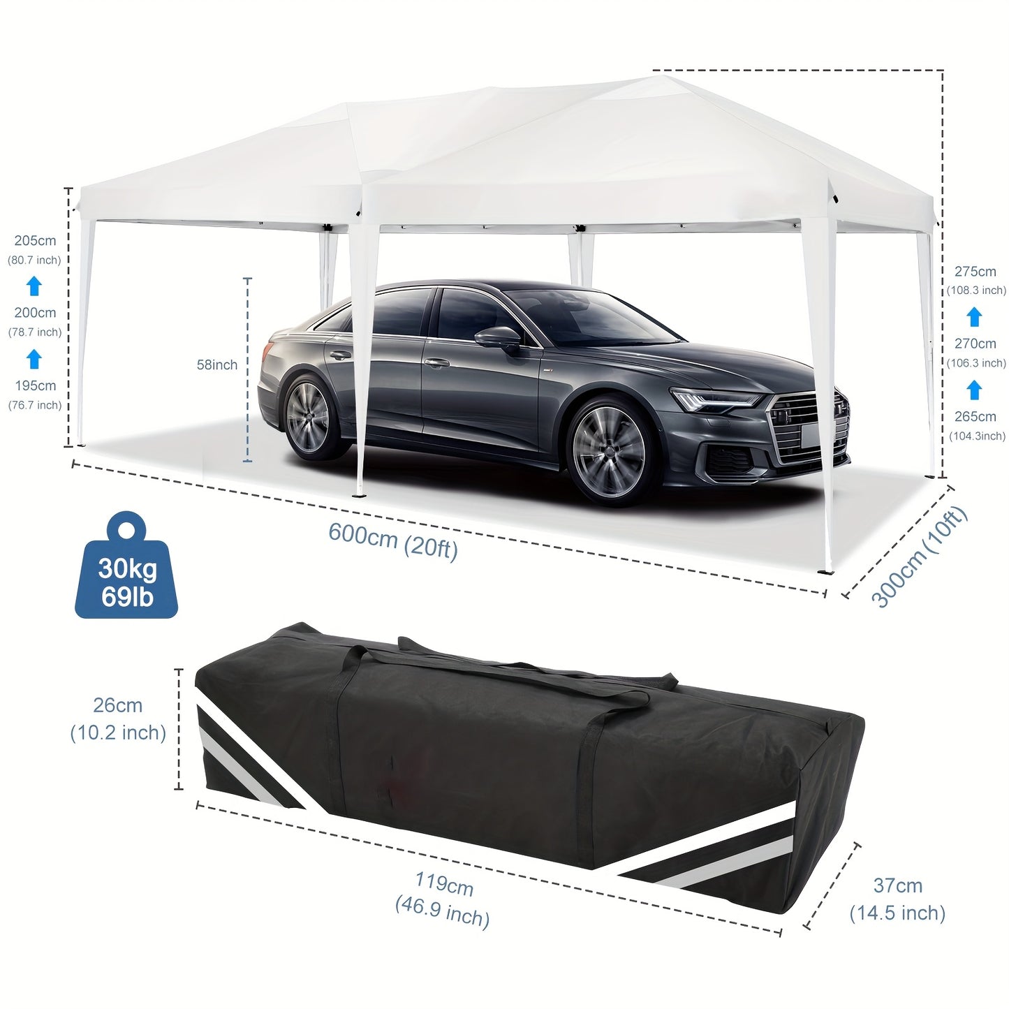 3.05x6.1meter Pop-up Awning Tent With 8-panel Removable Side Walls, Comes With Carrying Bag And Accessories, Sun Protection, Portable Awning Tent With Carrying Bag, Suitable For Outdoor Parties And Market Events, Temporary Em