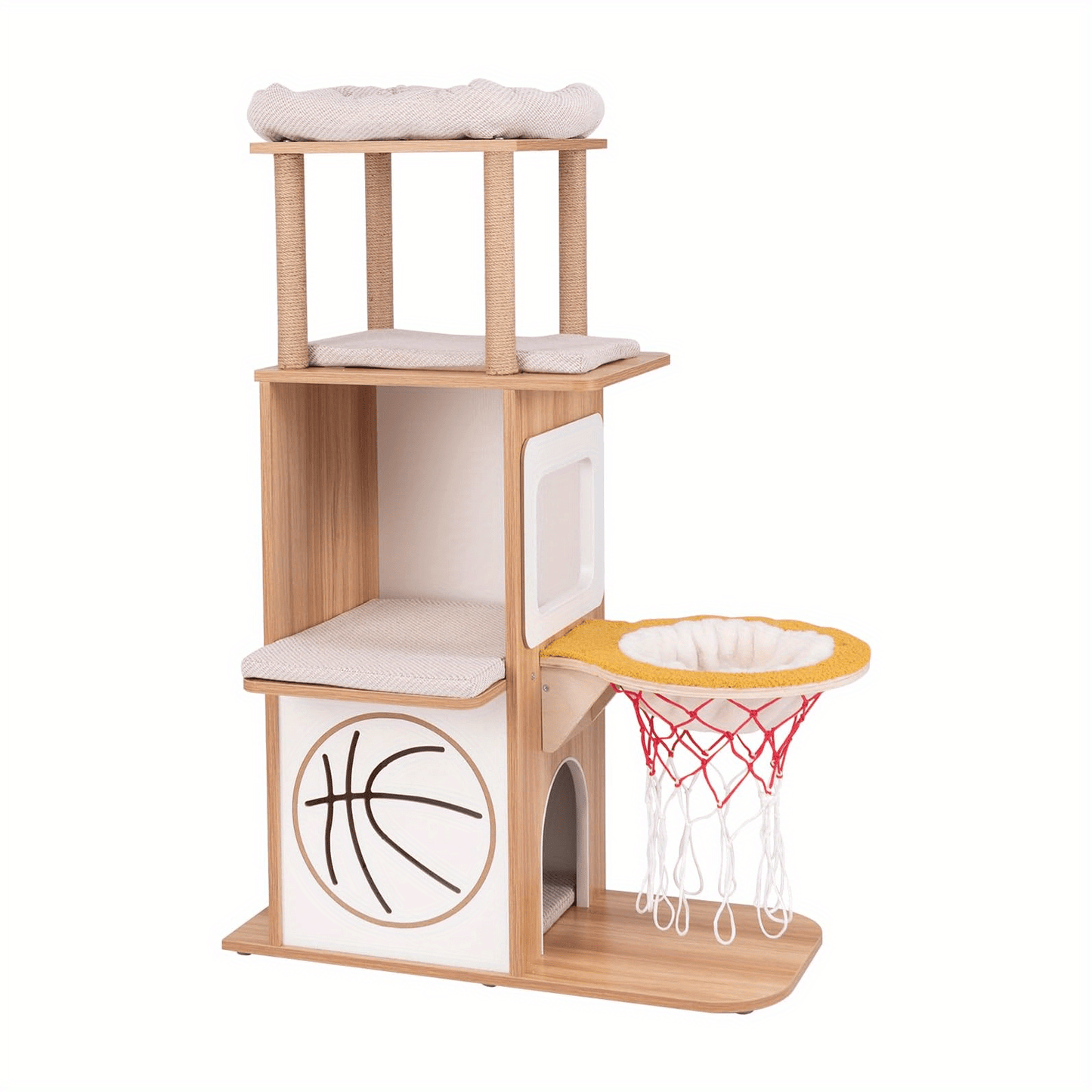 Krabpaal – Krabmeubel – Kattenboom – Kattenhuis – Kattenmeubel – 120 cm Hoog – Natuurlijke Houten Constructie Met Hangmat Basketballoop