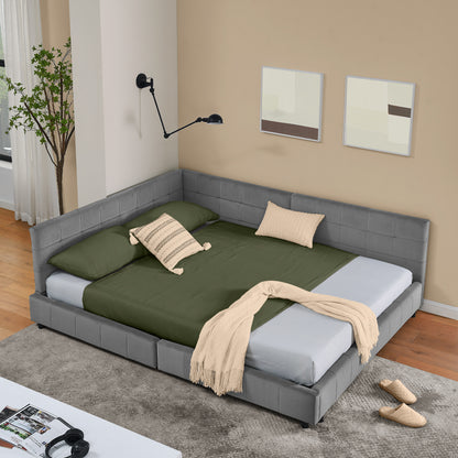 Hoekbankbed – Slaapbank – Bedbank – Loungesofa – Bedbank Hoek – Donkergrijs Velvet – 160x200 cm Tweepersoonsbed – Massief Eucalyptus Hout & IJzeren Frame