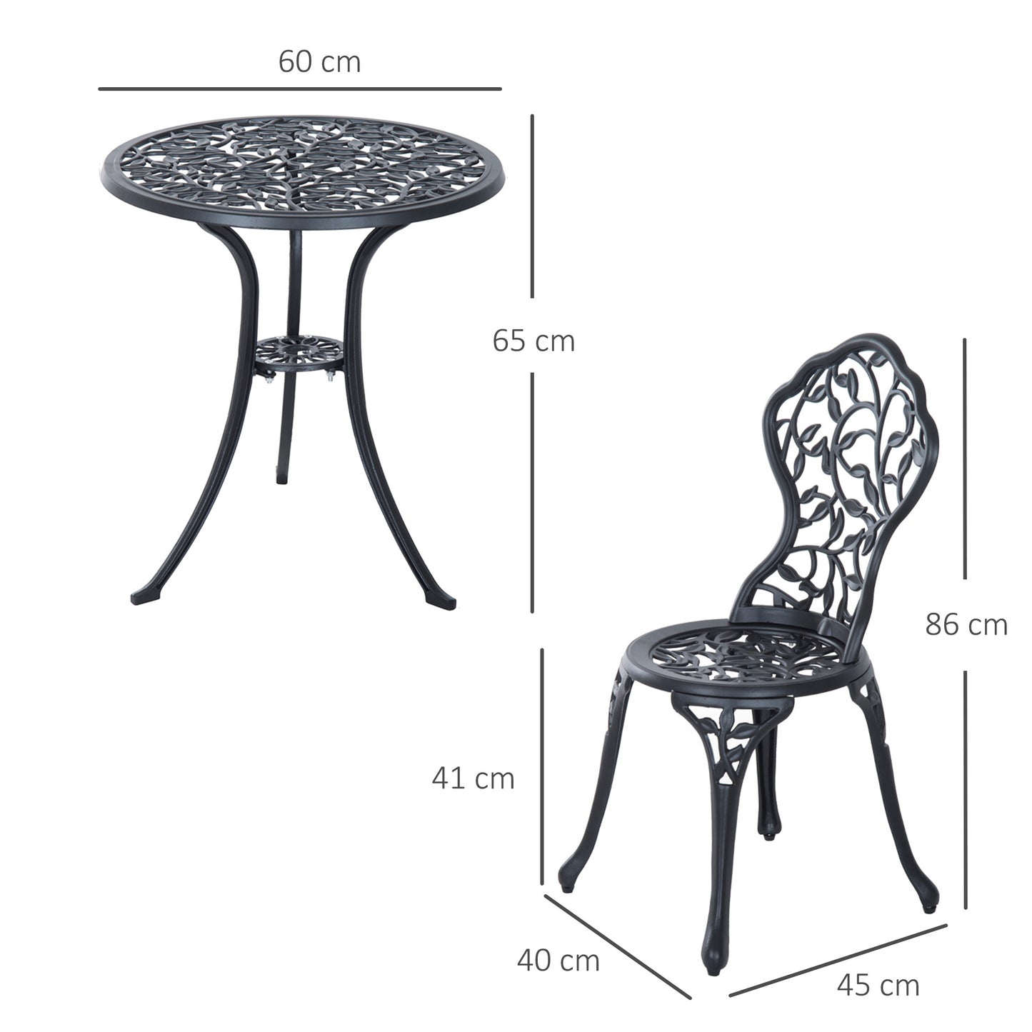 Bistroset – Balkonset – Tuinset – Buitenmeubilair – 2-Persoons Set – Duurzaam Aluminium – Ronde Glas Tafel Ø60 cm
