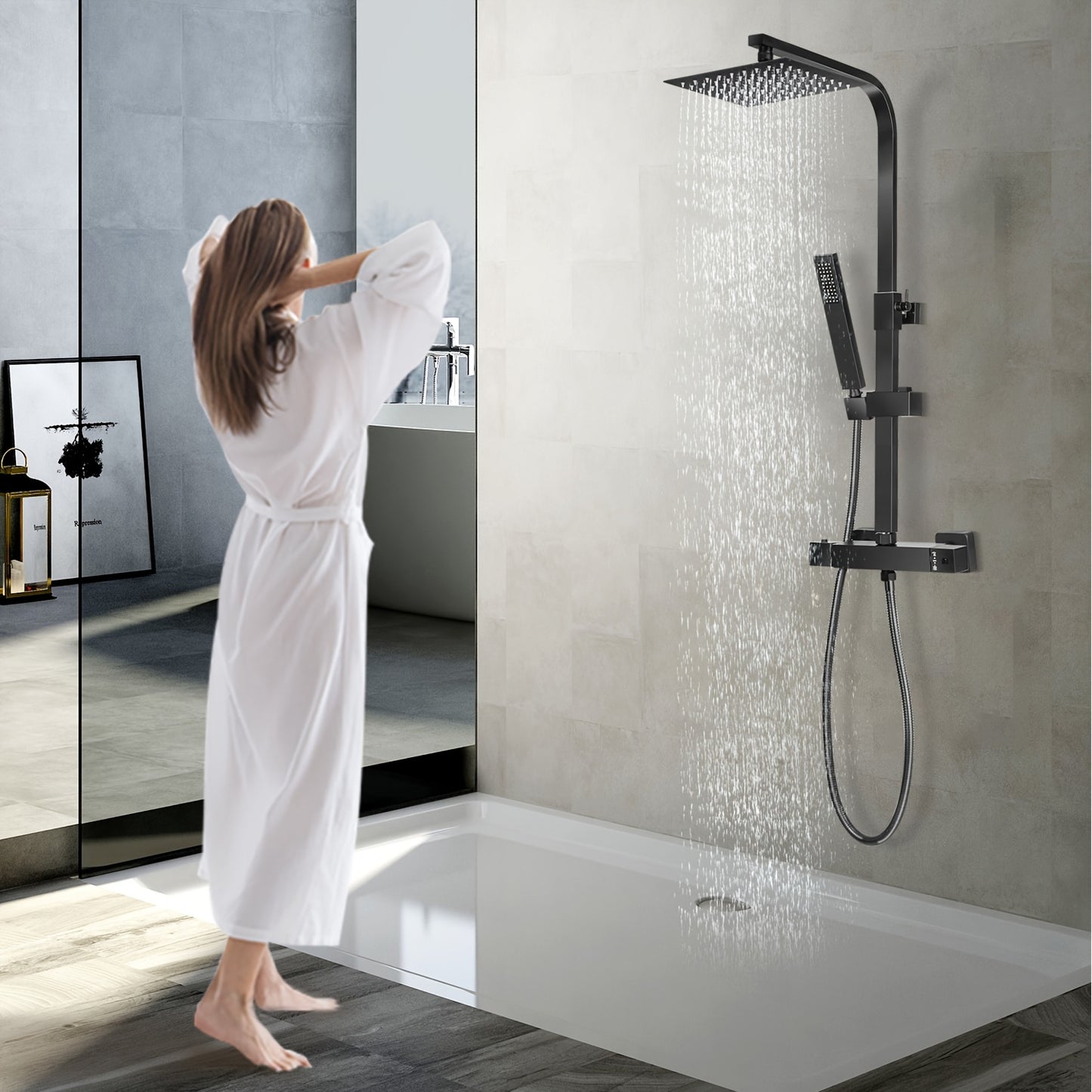 Thermostatische Doucheset – Doucheset – Regendouche – Handdouche – Douchepaneel – Zwart Mat – RVS 304 & Messing – Thermostaatregeling