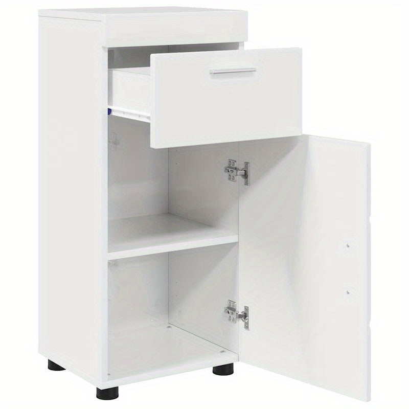 Hoogglans Witte Badkamerkast – Badmeubel – Opbergkast – Badkamerkastje – Kastje – Compact Formaat 37x31,5x82 cm – Duurzaam Verwerkt Hout