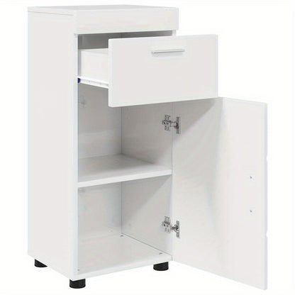 Hoogglans Witte Badkamerkast – Badmeubel – Opbergkast – Badkamerkastje – Kastje – Compact Formaat 37x31,5x82 cm – Duurzaam Verwerkt Hout