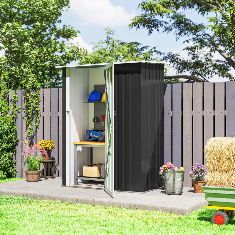 Tool shed garden house tool shed with door outdoor steel dark grey 142 x 84 x 189cm, temporary, removable, Temporary Shelter, Outdoor Shed, Compact Shed, Weatherresistant, Storage Shed, Utility Shed, Gardeners, Landscapers