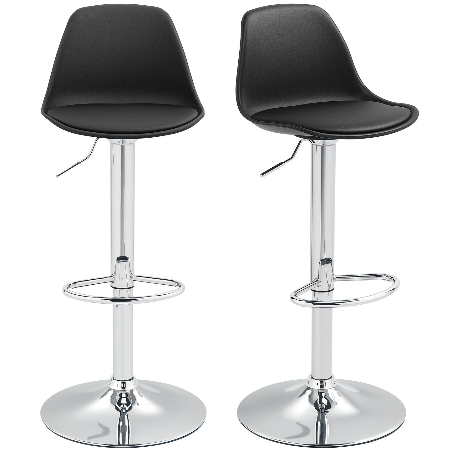 Barstoel – Barkruk – Keukenstoel – Barstoel Met Rugleuning – Verstelbare Zithoogte – Draaibaar – Zwart Kunstleer – Max 120 Kg Draagvermogen – Set Van 2
