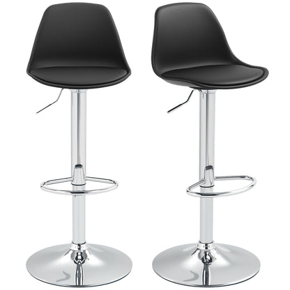 Barstoel – Barkruk – Keukenstoel – Barstoel Met Rugleuning – Verstelbare Zithoogte – Draaibaar – Zwart Kunstleer – Max 120 Kg Draagvermogen – Set Van 2