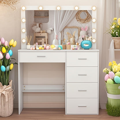 Kaptafel – Make-up Tafel – Cosmeticatafel – Opmaaktafel – Dressing Table – Wit – LED-Verlichting – 5 Lades