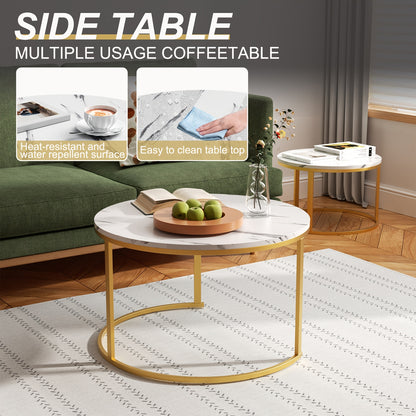 Salontafel – Bijzettafel – Woonkamertafel – Koffietafel – Nestbare Tafelset – Wit Marmerlook – Zwart Metalen Frame