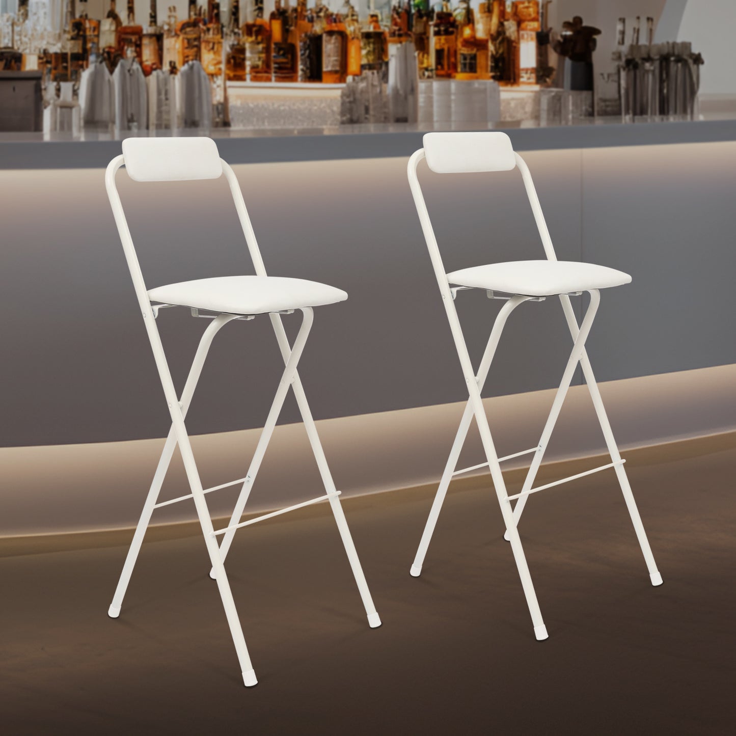 Inklapbare Barkrukken – Barkruk Set – Barstoelen – Hoge Stoelen – Keukenkrukken – Wit – Ruimtebesparend Inklapbaar Design – Stevig Carbonstaal Frame