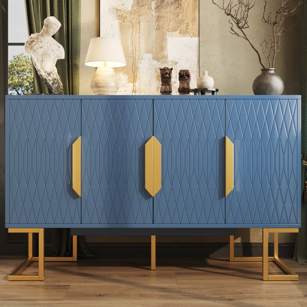 Modern-Style Blue Sideboard | 140x40x80 cm with Four Doors and Two Height-Adjustable Shelves, Versatile for Storage, Kitchen, or Dining Room Use, Metal Construction
