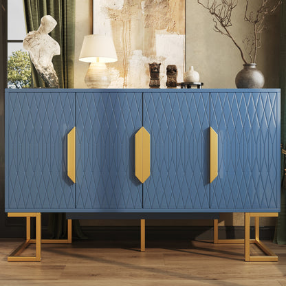 Modern-Style Blue Sideboard | 140x40x80 cm with Four Doors and Two Height-Adjustable Shelves, Versatile for Storage, Kitchen, or Dining Room Use, Metal Construction