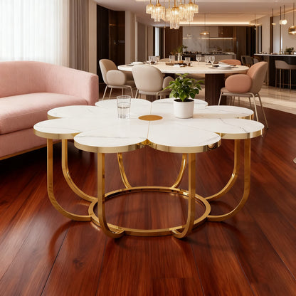 Salontafel – Koffietafel – Tafel – Woonkamertafel – Bijzettafel – Modern Faux Marmer – Metalen Frame – 100 cm Diameter – Ruimtebesparend Design