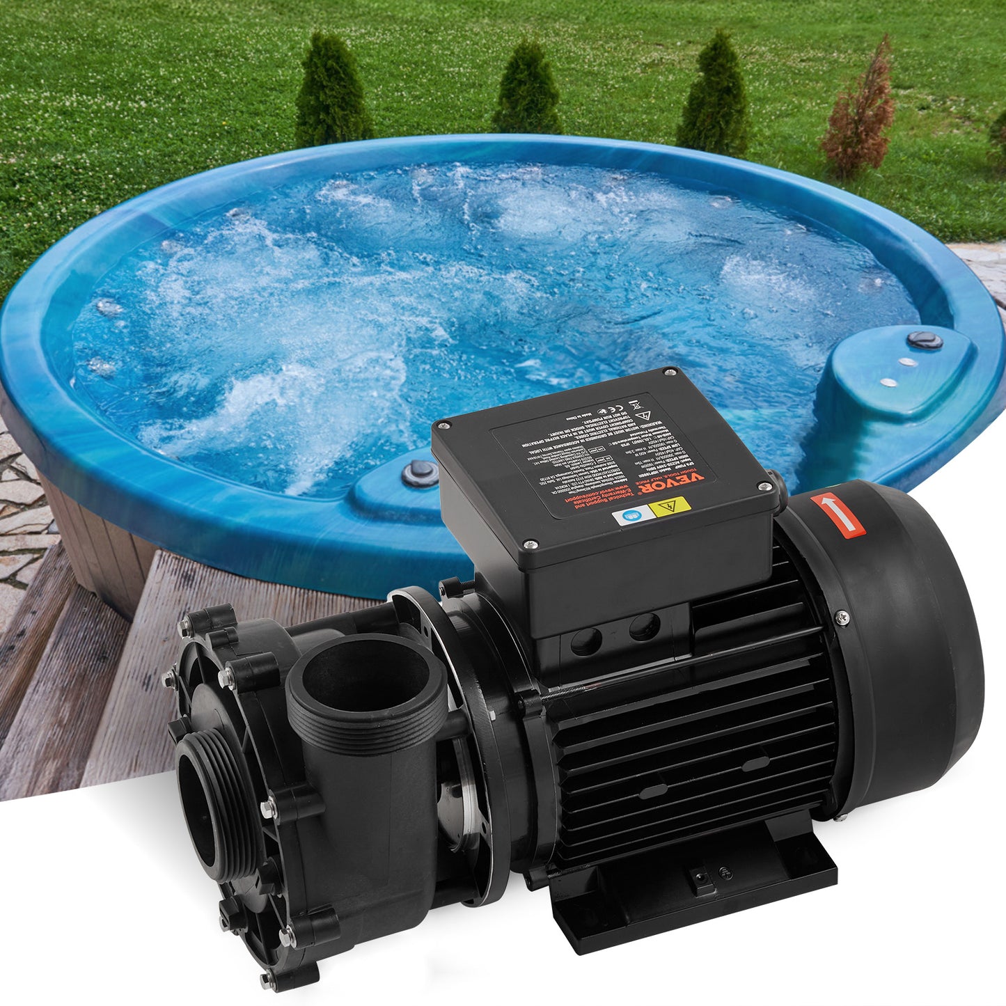 Dual-speed Spa Pomp – Jacuzzi Pomp – Whirlpool Pomp – Bubbelbad Pomp – Spa Circulatiepomp – 4.0HP Variant – 1900W Hoog / 450W Laag – Anti-lek Fluororubber Afdichting – 90° Draaibare Aansluitingen