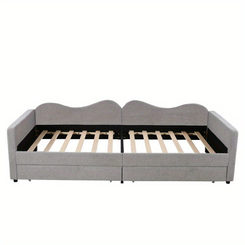 Slaapbank – Bedbank – Sofa Bed – Logeerbank – Bedbank Met Lades – 90x200 cm – Zachte Teddy Stof Grijs