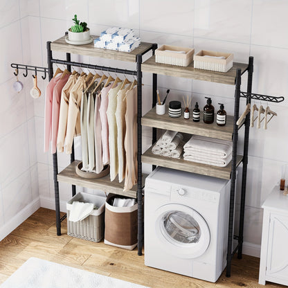 5-Tier Heavy-Duty Over-The-Washer & Dryer Storage Shelf with Drying Racks - Space-Saving Laundry Room Organizer, Freestanding Multi-Shelf Unit with Hanging Rods, Washer/Dryer Compatible Cabinet for Home (Easy Assembly)