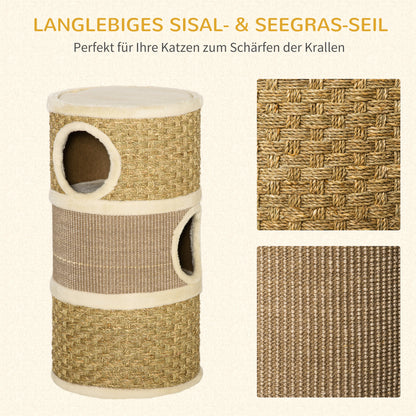 Krabpaal – Kattenboom – Kattenmeubel – Krabtoren – Krabhuis – 3 Niveaus – 70 cm Hoog – Sisal Krabmat – Pluche Bekleding