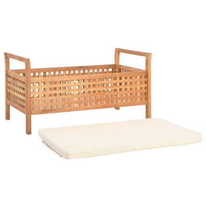 Houten Bank – Opbergbank – Halbank – Zitbank – Schoenenbank – Massief Walnotenhout – Gevoerd Zitvlak – 93x49x49 cm – Ruitpatroon – Opbergruimte