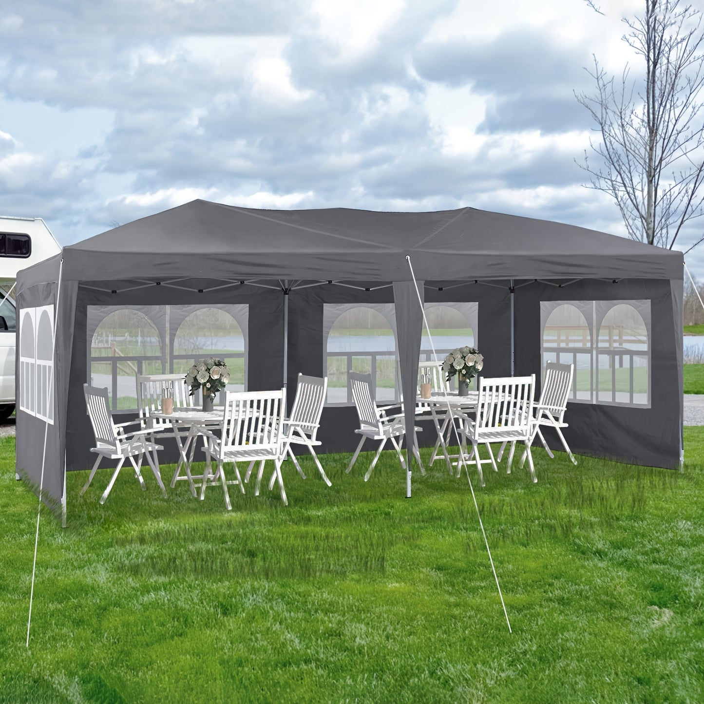 Paviljoen – Tuinpaviljoen – Partytent – Pergola – Prieel – 3x6 Meter – Met Zijpanelen – UV-Bescherming – Stalen Frame