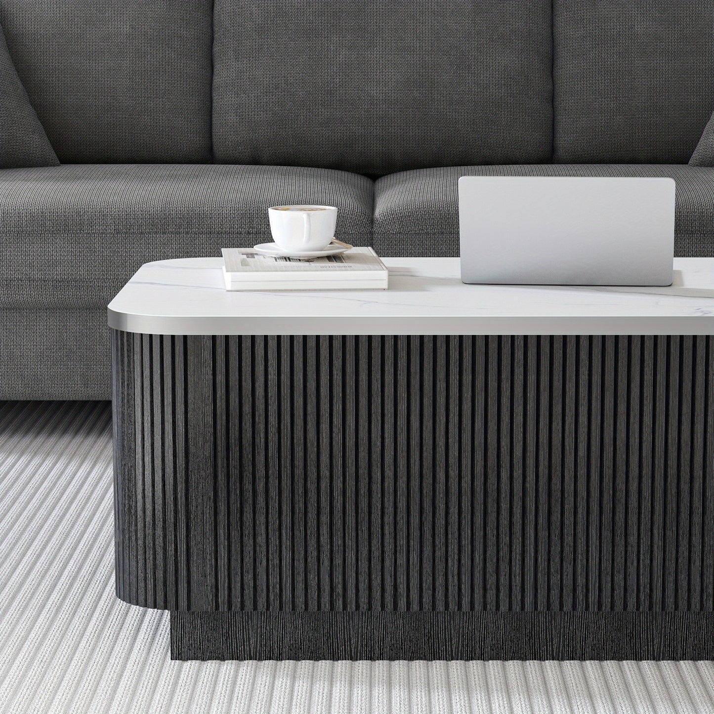 Salontafel – Woonkamertafel – Bijzettafel – Koffietafel – Tafel – Modern Design – Groot Formaat – Marmerlook – MDF Houtstructuur – Met Opbergruimte – Direct Gebruiksklaar