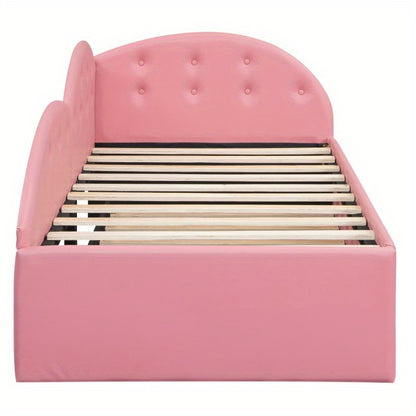 Slaapbank – Uitschuifbare Bedbank – Logeerbed – Bankbed – Bedbank 90x200 cm – Roze PU Leder – Modern Design – Handmatig Uitschuifbaar