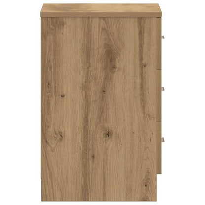 Nachtkastje – Nachtkastjes – Bijzettafel – Opbergkastje – Kast – Set van 2 – Natuurlijk Eikenhout – 38x35x55 cm – 3 Lades – Compact & Ruim