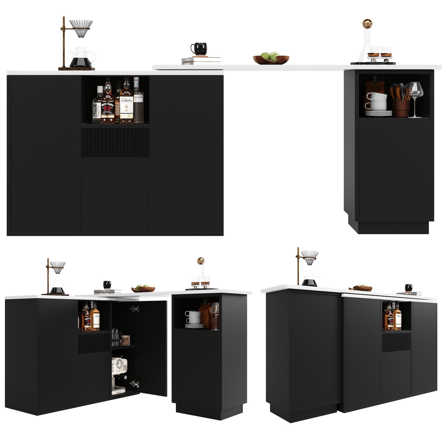 Bartafel – Statafel – Keukentafel – Barmeubel – Bistrotafel – Uitschuifbaar – Opbergruimte – Bamboe – Zwart – Mobiel