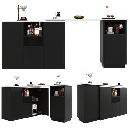 Bartafel – Statafel – Keukentafel – Barmeubel – Bistrotafel – Uitschuifbaar – Opbergruimte – Bamboe – Zwart – Mobiel