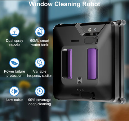 Raamrobot – Ramenreiniger – Glaswasser – Window Cleaner – Automatische Ramenreiniger – Intelligente Randdetectie – Bescherming Tegen Stroomuitval – Zwart/Paars