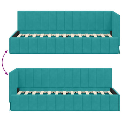 Bedframe – Bedbodem – Ledikant – Slaapbank – Kinderbed – Gefineerd Hout – Fluwelen Hoofdbord – 80x200 cm – Donkergroen