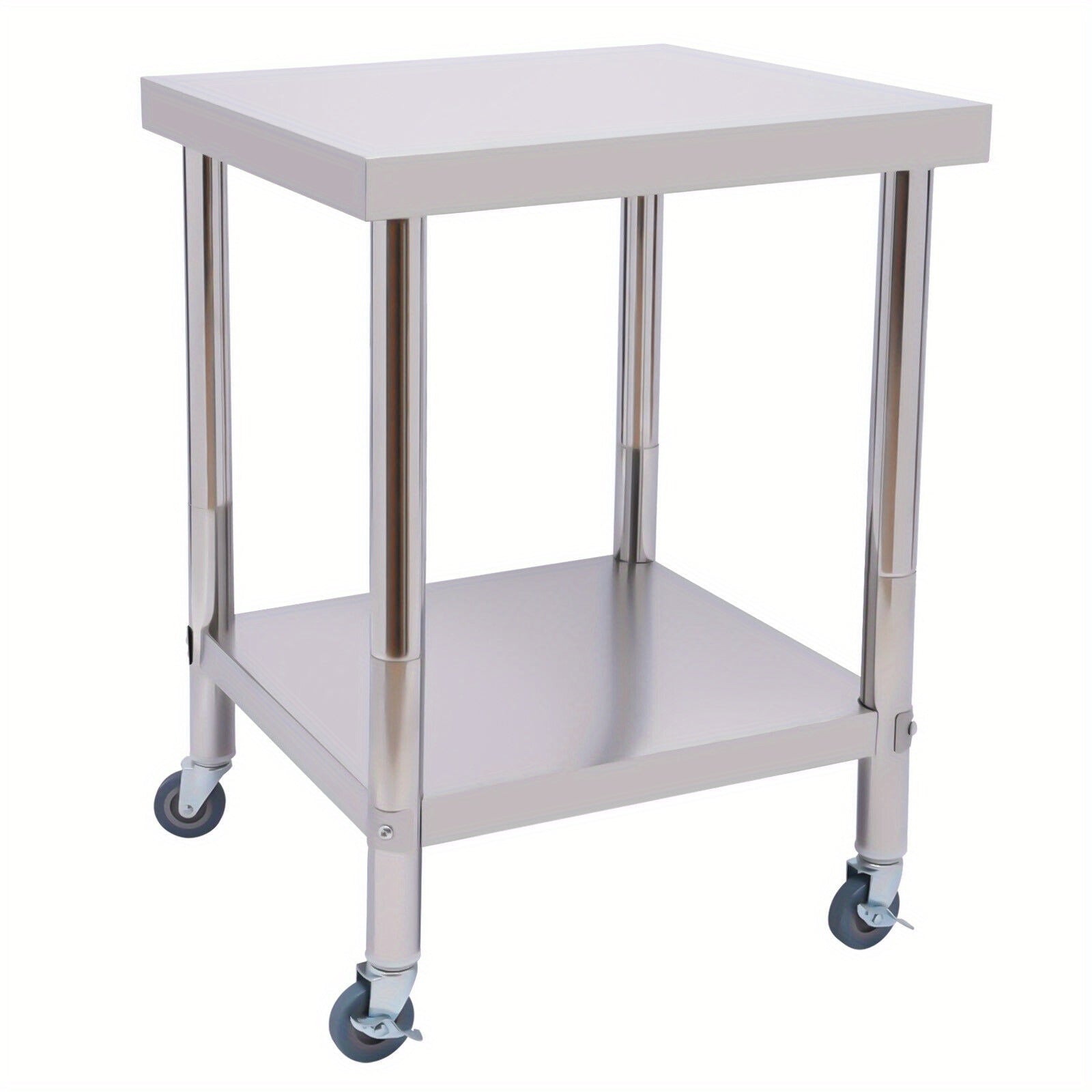 RVS Werktafel – Roestvrijstalen Werkbank – Keukentafel – Werkblad – Mobiele Tafel – 60x60 cm – 2 Niveaus – Max 300 kg Draagvermogen - QUORE