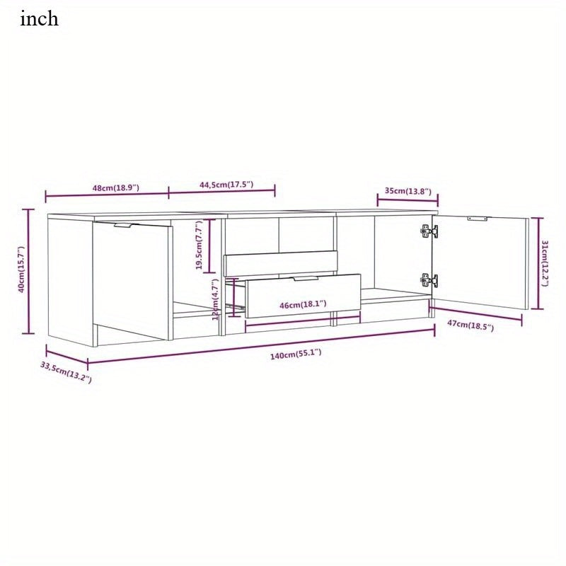Houten Tv-Meubel – Tv-Meubelkast – Tv-Stand – Mediamöbel – Tv-Meubel Wit – Massief Hout – 140x35x40 cm – Praktische Opbergruimte