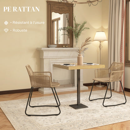 Eetkamerstoel – Keukenstoel – Rattanstoel – Bistrostoel – Stoel Met Stalen Onderstel – Bohemian Vintage Industrieel Design – Gevlochten Touw Zitting – Antislip Poten – 56x59x74 cm – Set Van 2