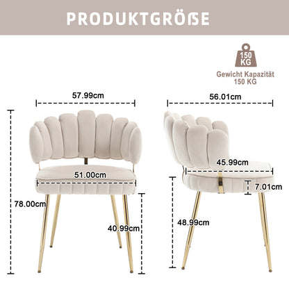 Eetkamerstoelen – Stoelen – Fauteuils – Kuipstoelen – Zithoeken – Fluwelen Bekleding – Met Bloemmotief Rugleuning – Comfortabele Armleuningen – Metalen Poten – Set van 2