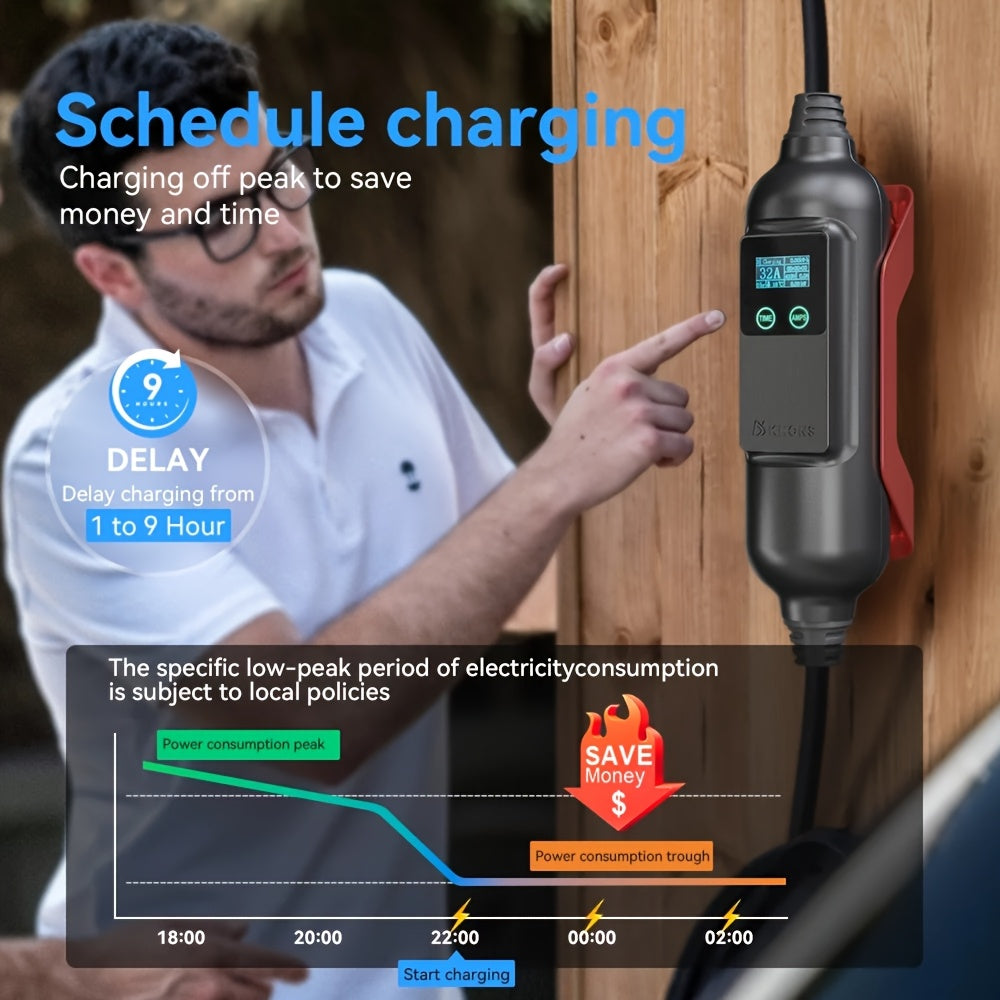 Draagbare EV Lader – Elektrische Auto Oplader – Type 2 Laadkabel – Mobiele Laadstation – 7 kW 32A – TPU Kabel – Veilig Laden Zonder App