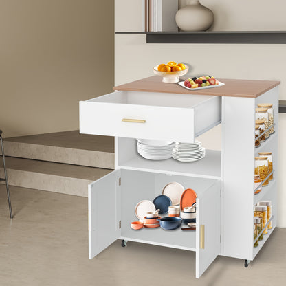 Keukenwagen – Keukentrolley – Serveerwagen – Keukeneiland – Keukenkast – Wit Houten Materiaal – 85x70x40 cm – Mobiel Met Wieltjes